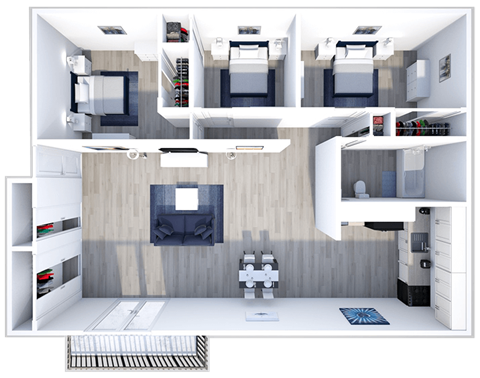 Floor plan for 3 beds, 1 bath, 935 sqft